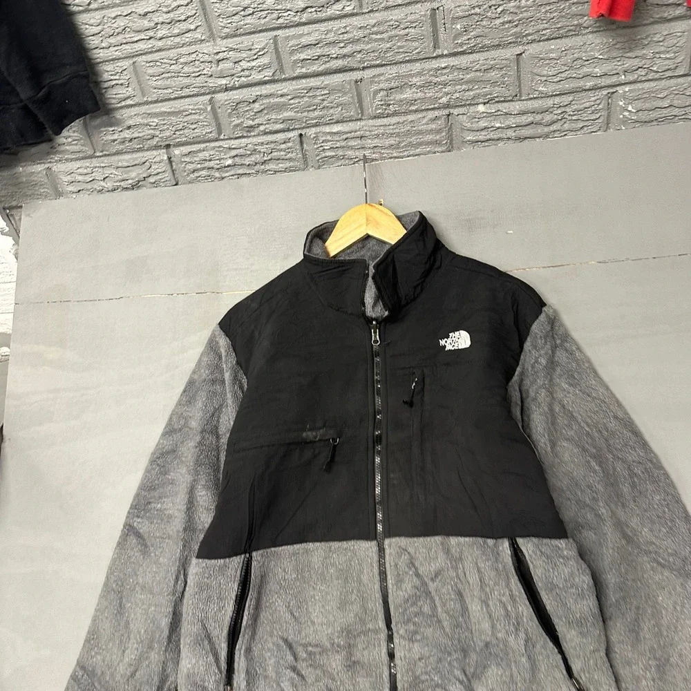 The North Face Denali Fleece Jacket Mens Medium Grey Black Full Zip Mock Neck